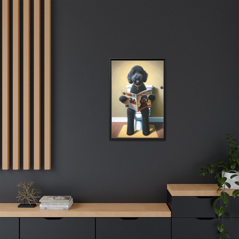 bathroom wall art,dog bathroom art,dog on toilet,doodle,doodle art,doodle on toilet,funny bathroom art,funny dog portrait,goldendoodle,goldendoodle art,goldendoodle gifts,pet illustration,wall art