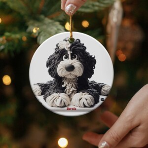 Bernedoodle Ornament, Dog Lover Gift | Sublimation Ceramic | Two-Sided Keepsake, Black White Illustration image 8
