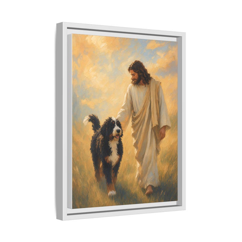 Jesus With Bernedoodle Framed Canvas image 20