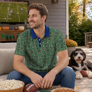 Green and Blue Football Themed Bernedoodle Polo - Dog Lover Polo Shirt image 12