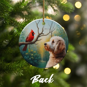 Cardinal and Doodle Dog Ceramic Ornament, Oil Paint Style Design image 9