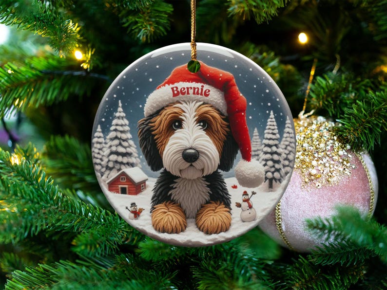 Personalized Dog Christmas Ornament, Custom Pet Holiday Decoration, Cute Puppy Ceramic Ornament, Xmas Tree Decor, Gift for Dog Lovers