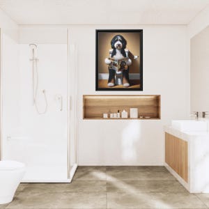 Framed Bernedoodle Toilet Portrait - Dog Reading Magazine, Bathroom Wall Art image 13