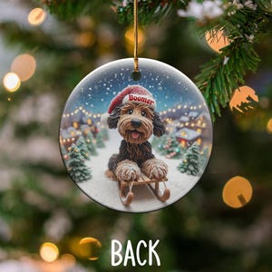 Custom Dog Christmas Ornament, Personalized Pet Holiday Decoration, Cute Dog on Sled Ornament, Dog Lover Gift, Christmas Tree Decor