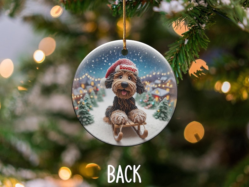 Custom Dog Christmas Ornament, Personalized Pet Holiday Decoration, Cute Dog on Sled Ornament, Dog Lover Gift, Christmas Tree Decor