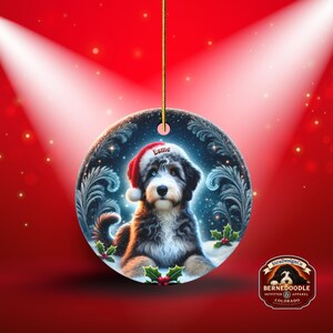 Merle Bernedoodle, Personalized Santa Hat Ornament | Sublimation Ceramic | Custom Dog Lover Gift image 7