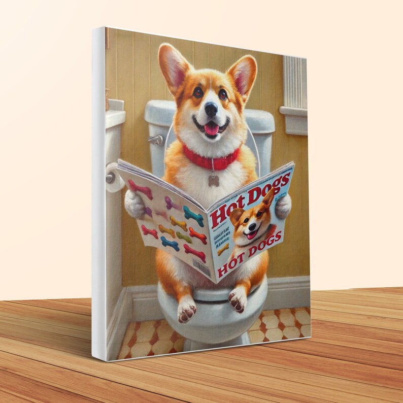 Funny Corgi Bathroom Canvas Art: Quirky Dog Lover Home Decor image 7