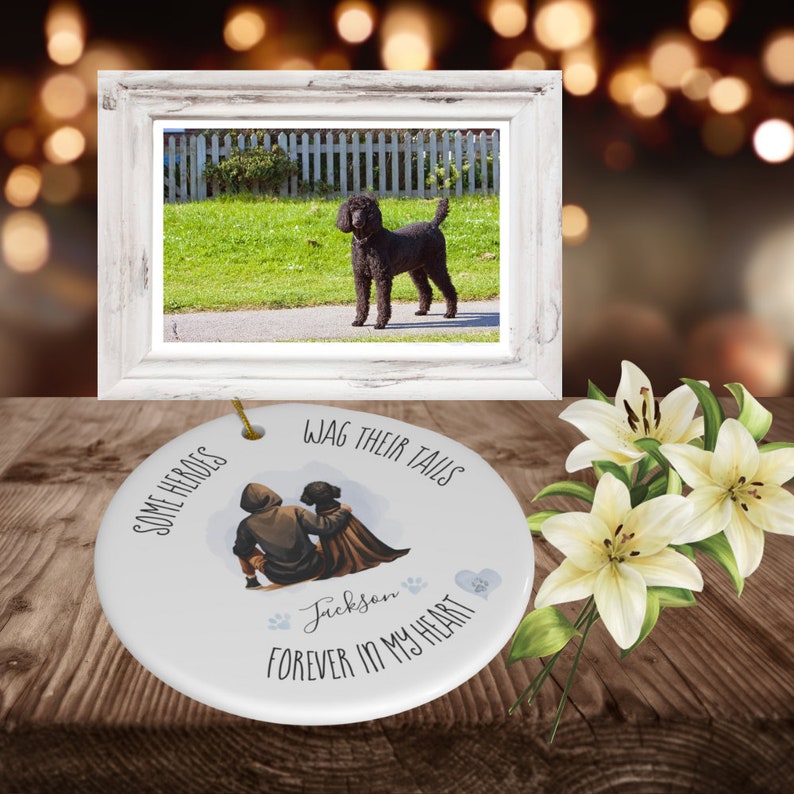 Poodle Memorial Ornament - Celebration of pet life, dog lover, pet lover, poodle mom, poodle dad, ceramic keep sake, ornament of love, dog memorial gift, cherrish pet life, cherish love, pet child, pet death, dead dog