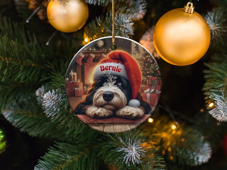 Adorno de Bernedoodle, decoración de cerámica con gorro de Papá Noel - Recuerdo por sublimación / Redondo de 7,6 cm / Regalo para amantes de los perros de doble cara imagen 13