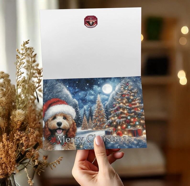 Merry Christmas Card with Dog and Santa Hat, Festive Holiday Greeting Card, Perfect for Dog Lovers, Blank Inside for Custom Message