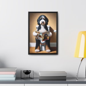 Framed Bernedoodle Toilet Portrait - Dog Reading Magazine, Bathroom Wall Art image 8