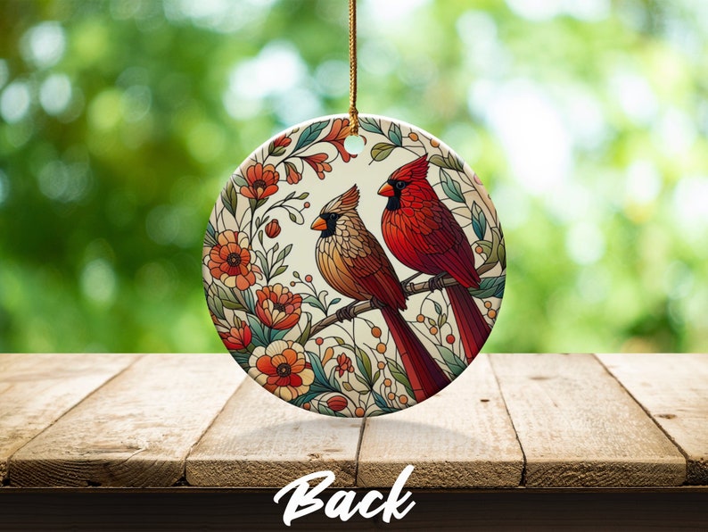 Cardinal Ceramic Ornament, Stained Glass Design, Cardinal gift, Mothers Day Gift, Bird Lovers Gift, Custom stained glass look, cardinal