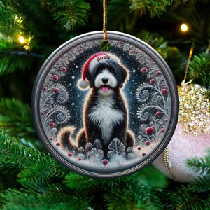 Dog Ornament Holiday, Personalized Bernedoodle Keepsake | Ceramic | Two-Sided Sublimation Print, Gold Hanger image 6