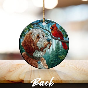 Cardinal and Bernedoodle Dog Ceramic Ornament, Oil Paint Style Design, Cardinal Lovers Gift, Mothers Day, Bird Lovers, Custom Crafted Design