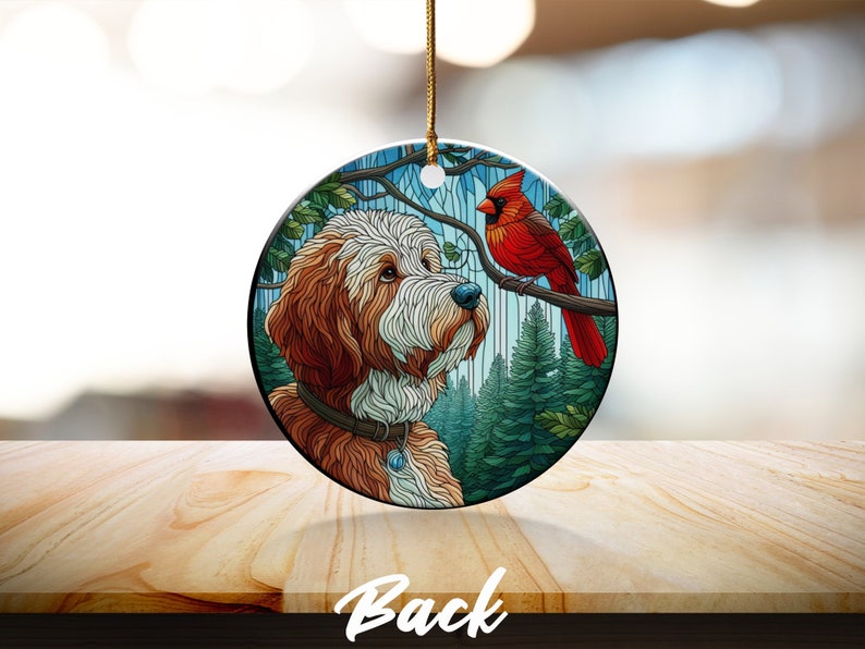Cardinal and Bernedoodle Dog Ceramic Ornament, Oil Paint Style Design, Cardinal Lovers Gift, Mothers Day, Bird Lovers, Custom Crafted Design