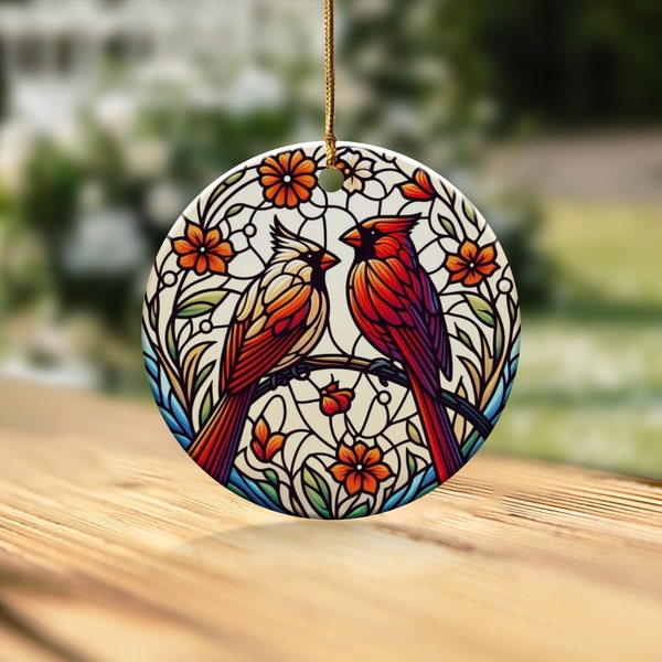 Cardinal Stained-Glass Design Ceramic Ornament