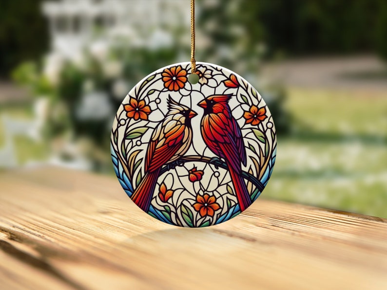 Cardinal Stained-Glass Design Ceramic Ornament image 1