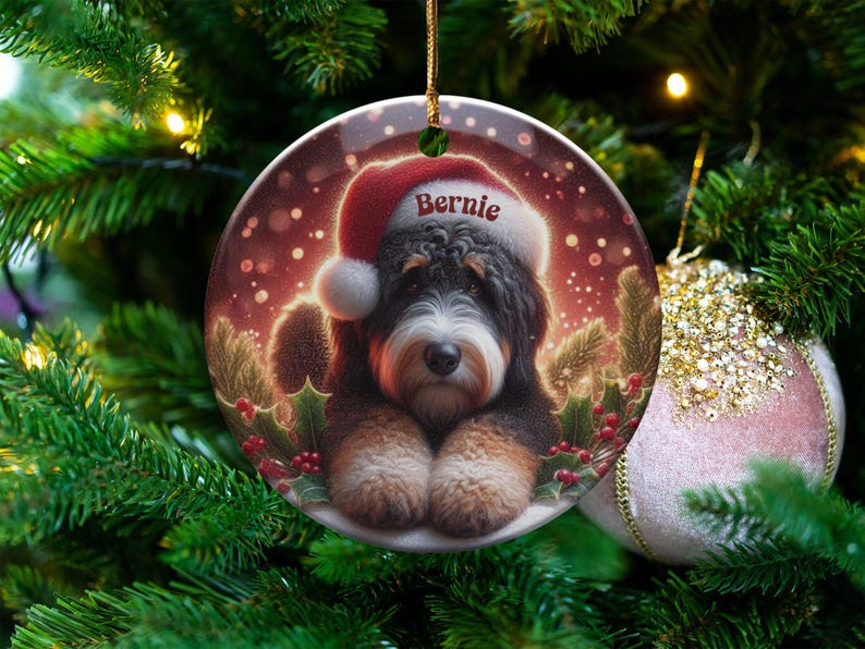 Custom Bernedoodle, Festive Tree Decor Ornament | Sublimation Print | Two-Sided Pet Lover Gift Keepsake image 8