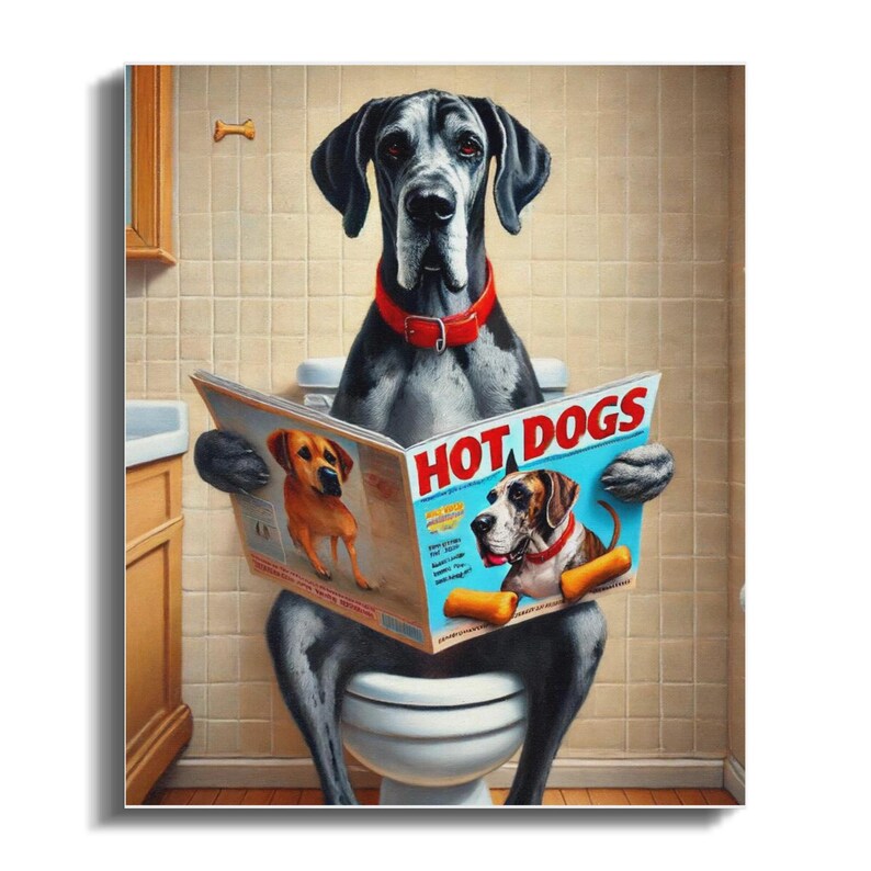 Funny Great Dane Toilet Canvas, Hilarious Dog Bathroom Art image 4