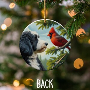 Cardinal and Bernedoodle Dog Ceramic Ornament, Oil Paint Style Design, Cardinal Lovers Gift, Mothers Day, Bird Lovers, Custom Crafted Design