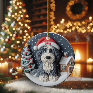 Christmas dog sheepadoodle ceramic ornament, Santa hat puppy decor, personalized pet ornament, holiday tree decoration, custom dog gift, festive pet decor.  Doodle lover Christmas decoration for Sheepadoodle Sheepa Doodle Moms!