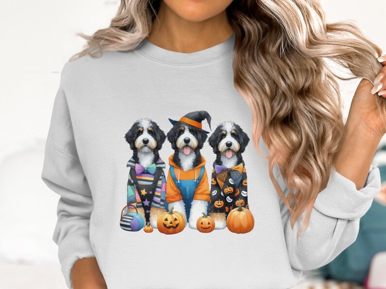 Bernedoodle Halloween Sweatshirt, Dog Lover Gift image 1