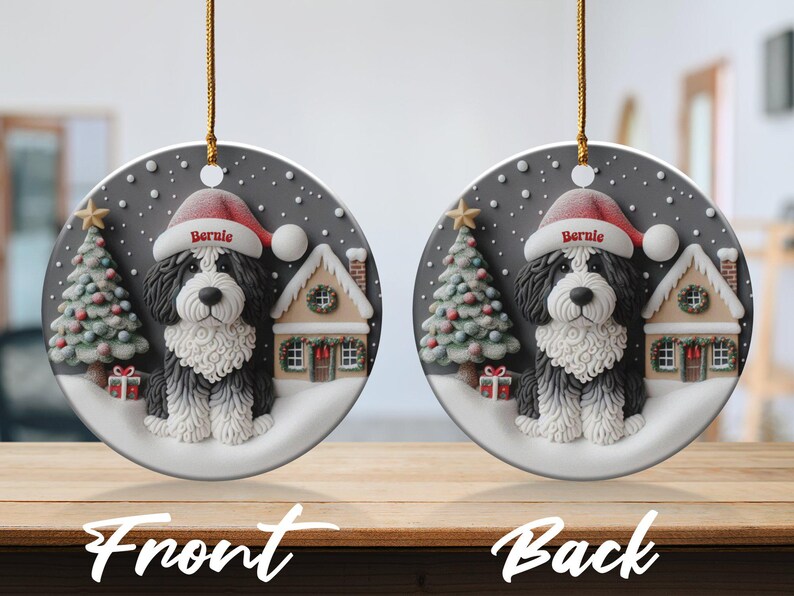 Christmas Ornament, Bernedoodle Portrait - Glossy Ceramic Keepsake | Sublimation Holiday Decor | 3 Inch Heirloom Tree Gift image 9