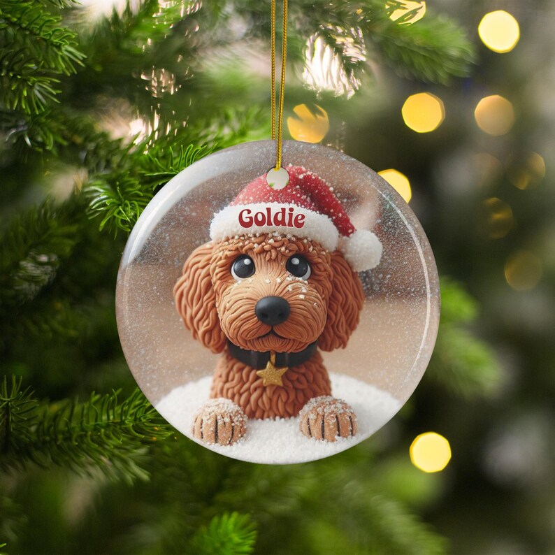 Personalized Dog Christmas Ornament, Cute Pet Holiday Decoration, Custom Pet Ornament, Puppy in Santa Hat, Christmas Tree Ornament