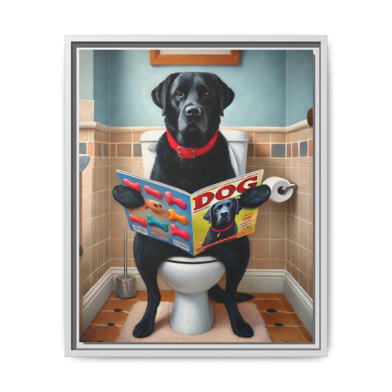 Funny Black Lab Canvas Print: Dog Magazine Bathroom Wall Art image 5