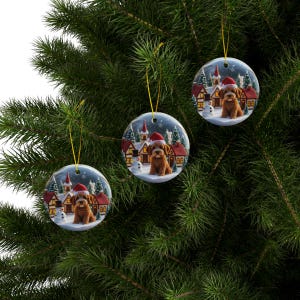 Christmas Dog Ornaments, Holiday Tree Decorations, Cute Pet Christmas Decor, Festive Winter Scene, Set of 3 Ornaments