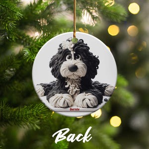 Bernedoodle Ornament, Dog Lover Gift | Sublimation Ceramic | Two-Sided Keepsake, Black White Illustration image 5