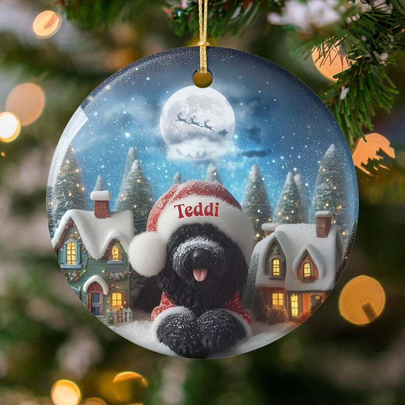 Personalized Christmas Dog Ornament, Custom Christmas Tree Decoration, Cute Holiday Pet Ornament, Santa Hat Dog Decor