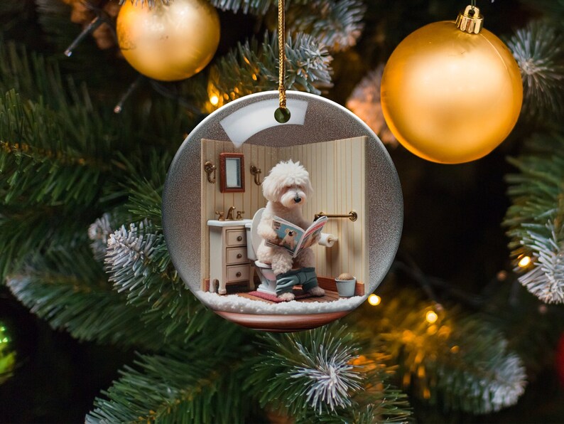 Funny Dog Toilet - Ceramic Ornament - Sublimation Print, Goldendoodle Restroom Keepsake image 6