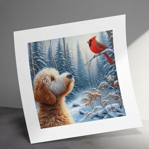 Cuadro decorativo sobre lienzo con escena invernal del cardenal Bernedoodle imagen 5