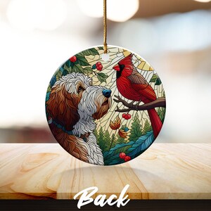 Doodle Dog and Cardinal Ceramic Ornament, Faux Stained Glass Design image 8