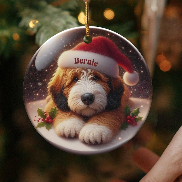Custom Pet Art, Tri-Fade Bernedoodle Ornament | Sublimation Print | Two-Sided Heirloom Keepsake