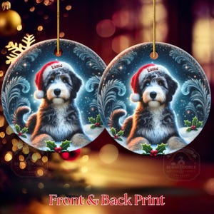 Merle Bernedoodle, Personalized Santa Hat Ornament | Sublimation Ceramic | Custom Dog Lover Gift image 11
