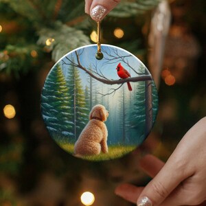 Cardinal and Goldendoodle Ornament, Stained-Glass Looking Design, Cardinal gift, Mothers Day Gift, Bird Lovers Gift, Dog Mom Gifts