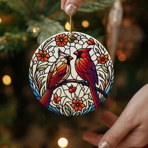 Cardinal Stained-Glass Design Ceramic Ornament image 3