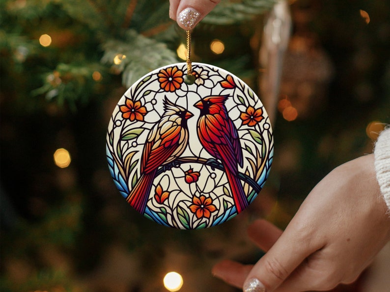 Cardinal Stained-Glass Design Ceramic Ornament image 3