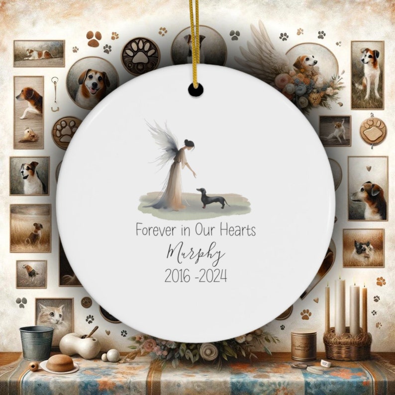 Personalized Dachshund Tribute Ornament, Doxie Watercolor Design, Custom Weiner Dog Memorial, Personalized Tribute Ornament,Dapple Loss Gift