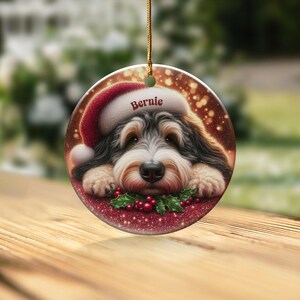 Tri Fade Bernedoodle Ornament, Custom Pet Keepsake | Sublimation Ceramic | 3 Inch Round Holiday Tree Decor image 10