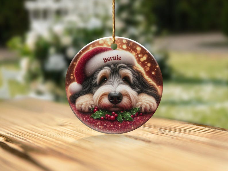 Tri Fade Bernedoodle Ornament, Custom Pet Keepsake | Sublimation Ceramic | 3 Inch Round Holiday Tree Decor image 10