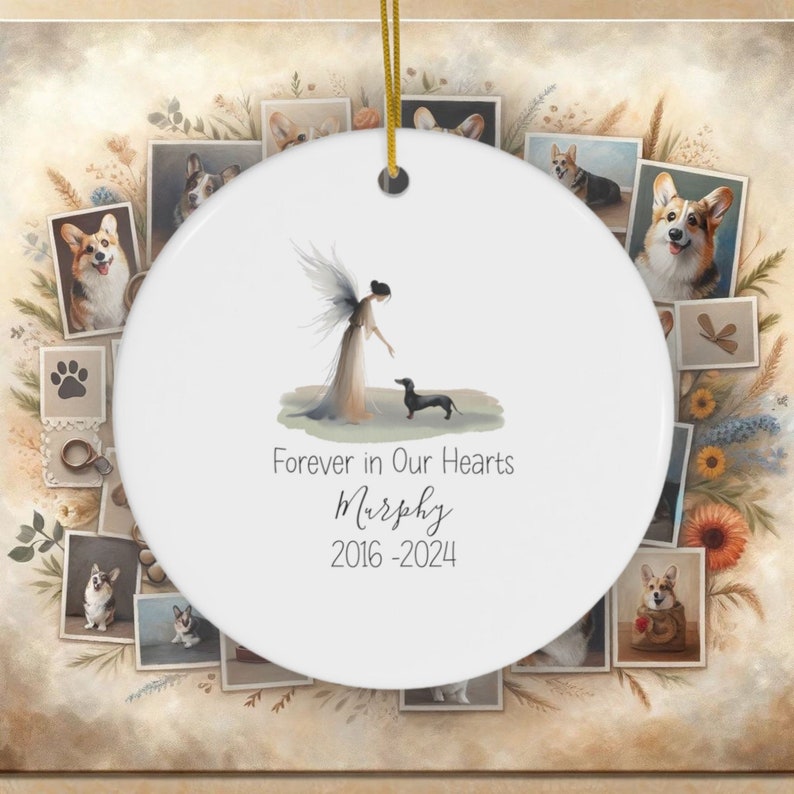 Personalized Dachshund Tribute Ornament, Doxie Watercolor Design, Custom Weiner Dog Memorial, Personalized Tribute Ornament,Dapple Loss Gift