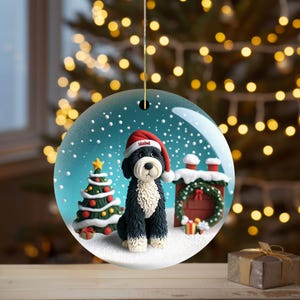 Adorable bernedoodle ornament, perfect doodle dog gift