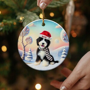 Bernedoodle Ornament, Personalized Ceramic Keepsake | Sublimation Christmas Tree Charm | Dog Lover Gift Gold String imagen 8