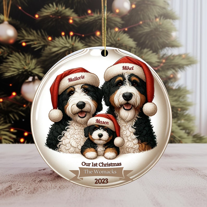 first family Christmas Ornament - First Christmas - Baby First Christmas - Bernedoodle Family Ornament- Personalized