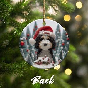 Custom Dog Ornament, Bernedoodle Christmas Gift - Two Sided Sublimation Ceramic Keepsake - Santa Hat Pup Holiday Decor image 5