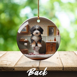 Funny Dog Toilet, Ceramic Ornament | Sublimation | Bathroom Humor Decor, Double Sided image 5