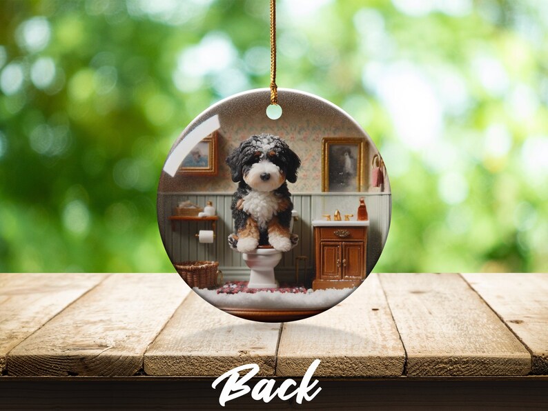 Funny Dog Toilet, Ceramic Ornament | Sublimation | Bathroom Humor Decor, Double Sided image 5